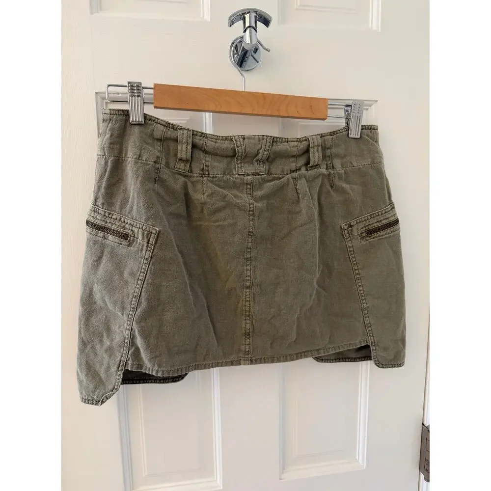 Free People Nevada Khaki Cargo Mini Skirt Size 4 Cotton Linen Blend Pockets - Picture 5 of 8